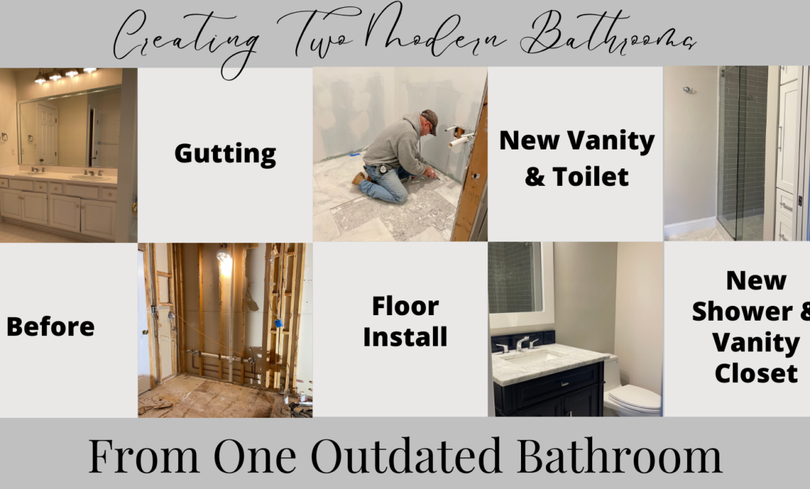 Creating Two Modern Bathrooms from One Outdated Bathroom